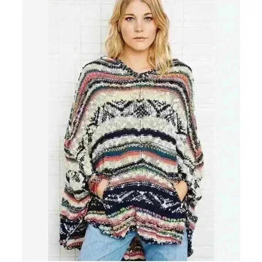Free People Hippie Boho Festival Bubble Tea Hooded Poncho XS